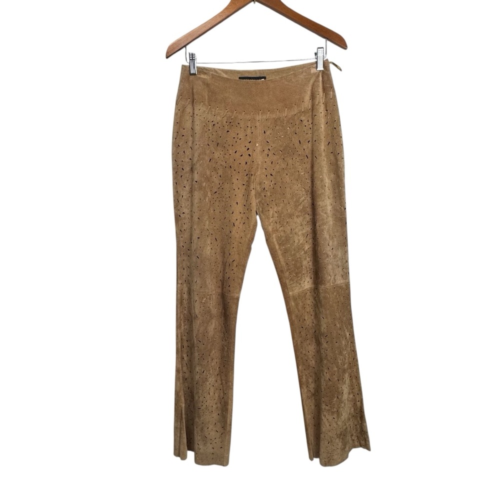 VTG‎ Tan Genuine Leather Lazer Cut Out Pants 6 Deadstock